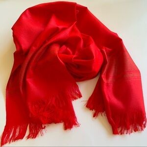 Handwoven lightweight red jacquard scarf wrap shawl artisan unique one of a kind